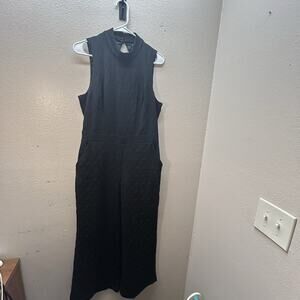 Eva Franco Anthropologie SZ M Black Jumpsuit Sleeveless Wide Leg Textured Career